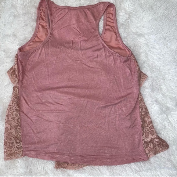 Minimi Pink Top‎ Women’s size Small Tiered Lace layered tank v-neck cami floral - Picture 6 of 8
